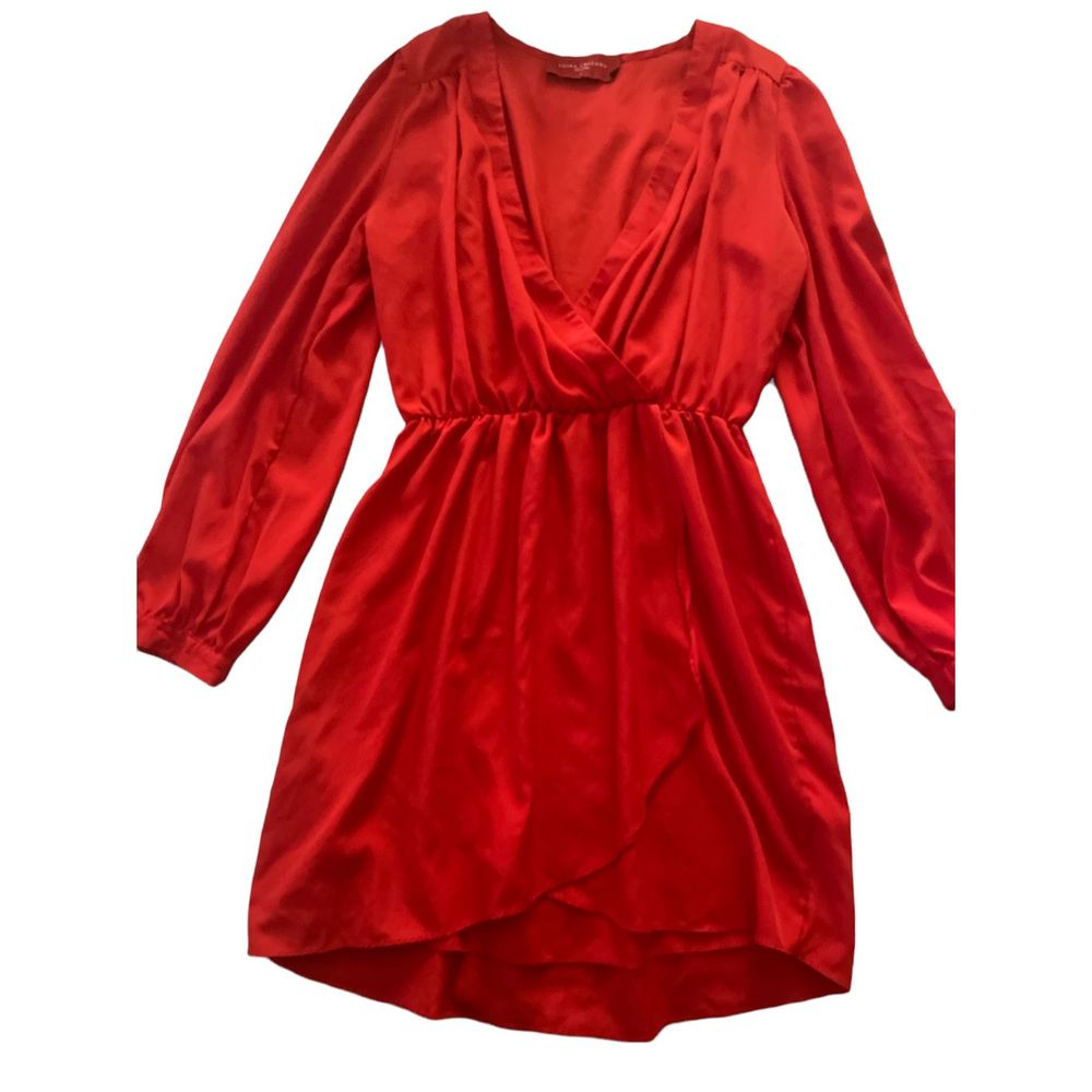 Red Chiffon V neck wrap style dress size L